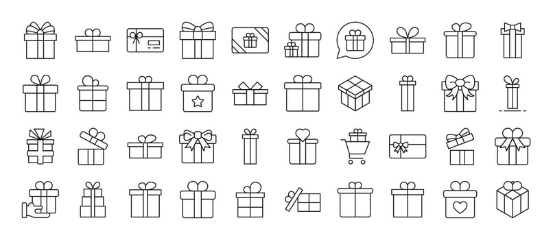 Giftbox, Box for Presents Simple Isolated Line Icons Collection. Editable Stroke. Suitable for Web Sites, Books, Cards, Apps vector