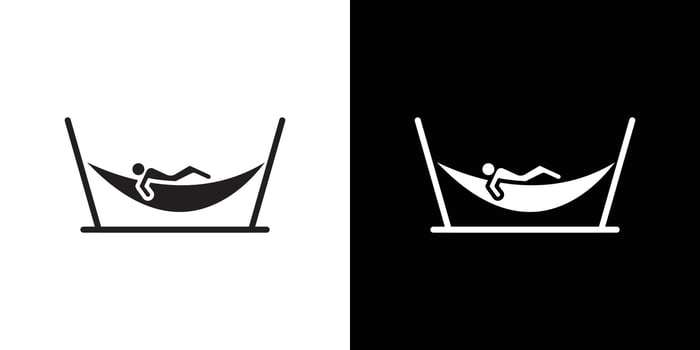 Person relaxing on hammock icon Thin line flat illustration vector