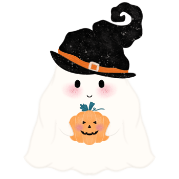 Little ghost holding a pumpkin, Adorable Halloween Ghost Clipart Collection Cute Spooky Ghosts with Fun Props, Perfect for Crafts png