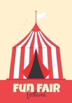 Fun fair festival banner or poster. Circus tent in flat style. illustration vector
