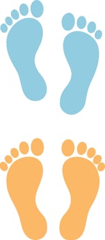 Baby Footprints Light Blue and Peach Prints, Toddler Steps vector