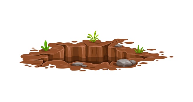 Ground hole or deep dirty pit burrow in earth soil vector