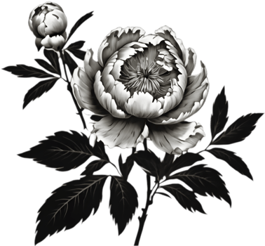 Minimalist Black Peony Flower for Digital Use. . png