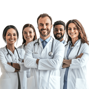 Smiling healthcare team in clinic, transparent png