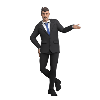 Professional Legal Advisor Character. A male lawyer stands in a position as if leaning back with his legs folded and his left hand open to the side, as if communicating. 3D Male Model png