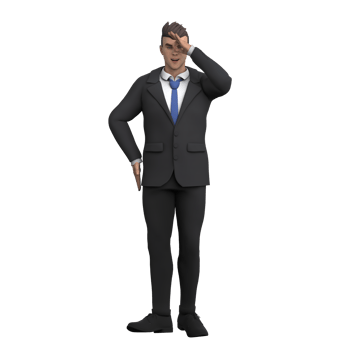 3D Legal Expert. A male lawyer stands with his hand on his head, as if he is mired in regret or guilt. Cartoon Male Lawyer png