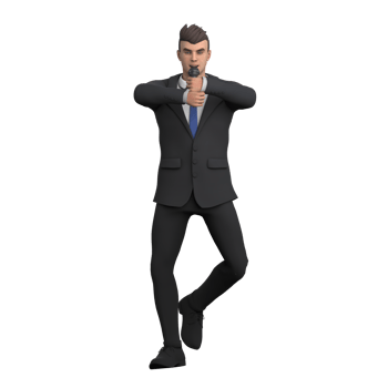 Illustrative 3D Male Lawyer. A male lawyer with both hands holding a microphone, as if furious. Legal Leader png