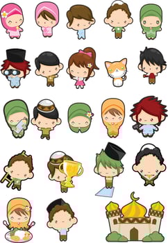 Islamic Moslem Chibi Cute Cartoon Character vector