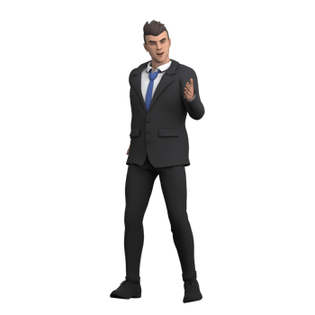3D Model of Male Lawyer. A male lawyer stands with his hand extended forward, asking for an opinion or giving consideration. rofessional Attorney png