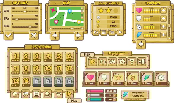 Wooden Casual Game User Interface Window Popup vector