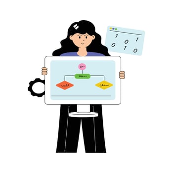 Woman working on algorithms to solve complex computational problems vector