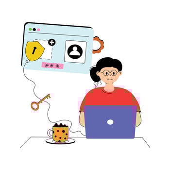 Woman designing cybersecurity network, cyber security flat illustration vector