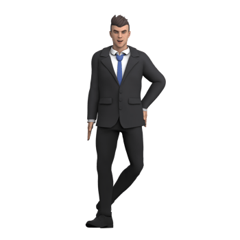 3D Male Lawyer in Court. A male lawyer stands with his left foot behind his right foot while his left hand is on his waist png