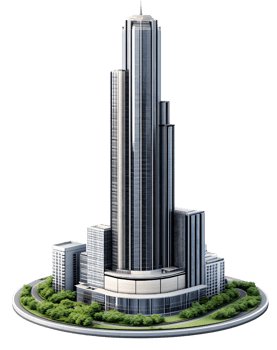 A 3d model of a tall building with a circular base png