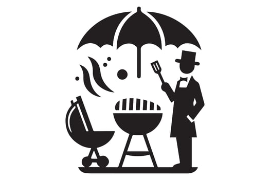 A man with an umbrella and barbecue grill vector