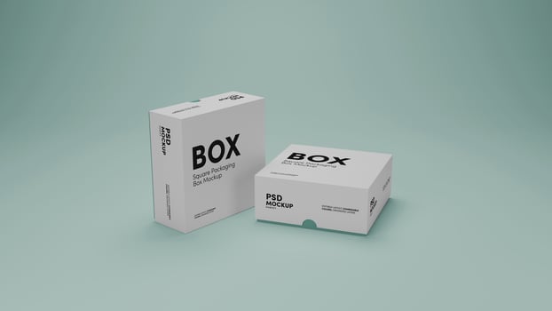 3D box with a white label on it and green background fully customize psd