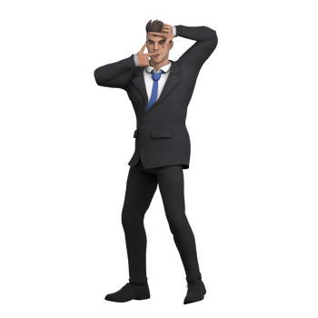 Professional 3D Male Legal Lawyer. A male lawyer stands with the index fingers and thumbs of both hands forming a rectangle placed in front of his face. Cartoon png