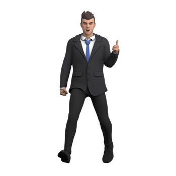 A male lawyer walks with his left hand raising his thumb. 3D Male Lawyer png