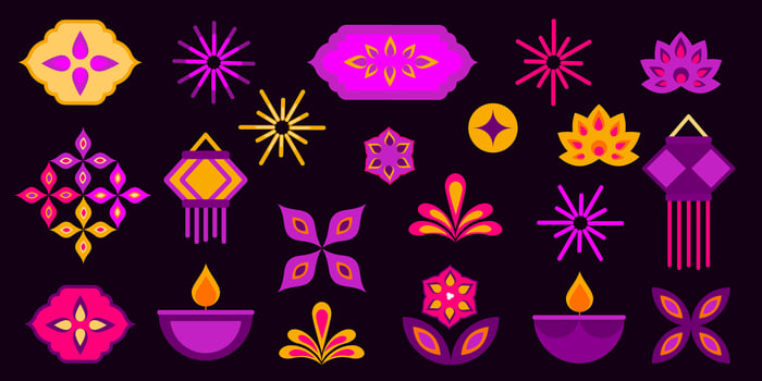 Happy Diwali, festival of light. Minimalist geometric elements collection. Simple trendy graphic element set vector
