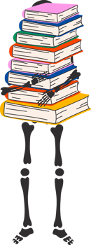Back to school. Funny Skeleton ready for school with school stationery. Cute character Skeleton Bones png