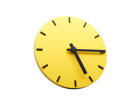 3d Simple Yellow Round Wall Clock Five Fifteen Quarter Past Five 3d illustration png