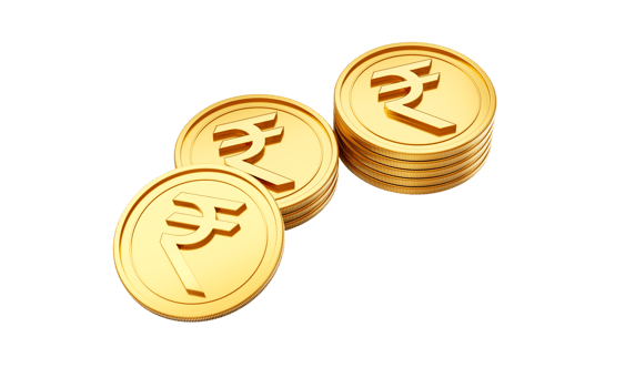 3d Stack Of Golden Indian Rupee Coins Shiny Rounded Coins Stack 3d Illustration png