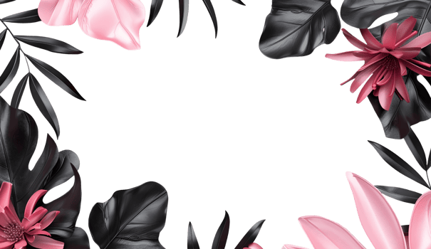 Tropical black and pink leaves frame border png