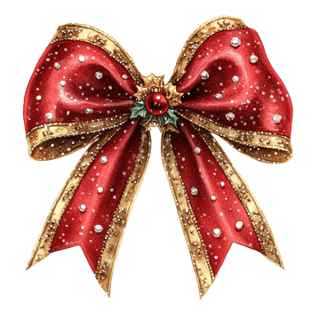 Elegant red bow with gold accents, perfect for Christmas decorations and festive gifting. png