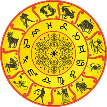 Astrological horoscope zodiac 12 rasi star signs symbols icon set vector