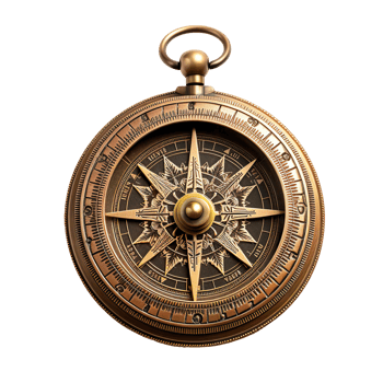 Brass antique compass isolated on transparent background png