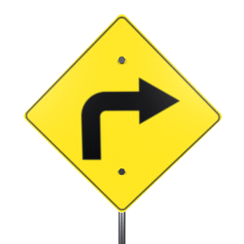 3D rendering of a right turn warning sign png