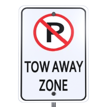 Daytime no parking tow away zone sign in the city png