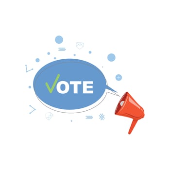 Voting awareness concept with a megaphone and a Vote graphic, calling for civic engagement vector