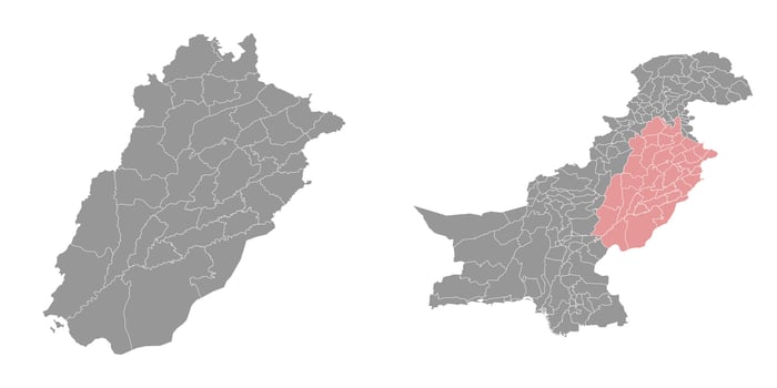Punjab map with districts. illustration. vector