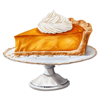 A slice of pumpkin pie with whipped cream on top watercolor illustration png