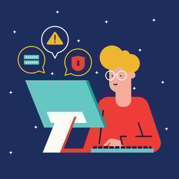 Flat cybersecurity background illustration with man behind the desk vector