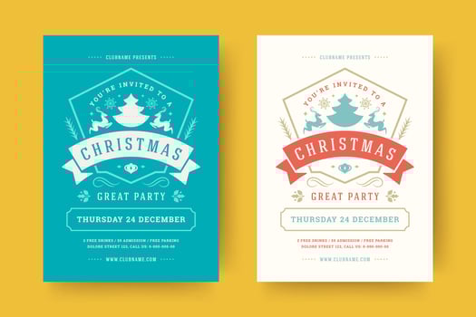 Christmas party flyer event vintage typography and decoration elements illustration vector