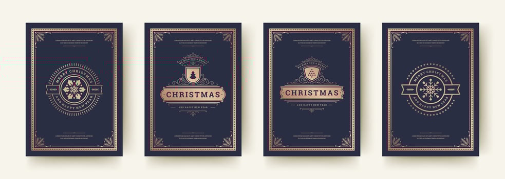 Decorative Christmas cards featuring intricate designs and festive motifs vector