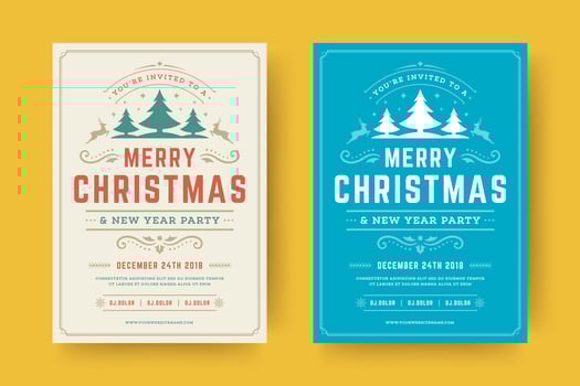 Christmas party flyer event vintage typography and decoration elements illustration vector
