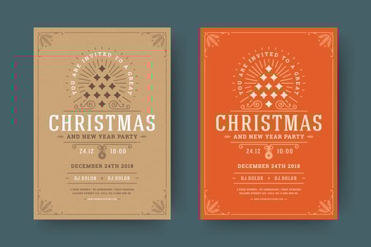 Christmas party flyer event vintage typography and decoration elements illustration vector