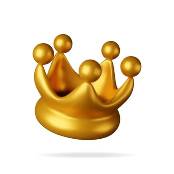 3D gold crown icon isolated on white. Render golden crown vector