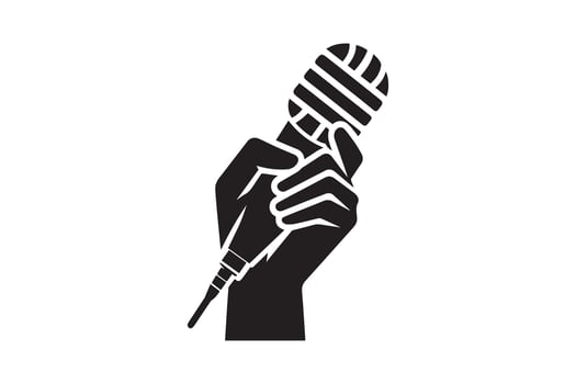 A hand holding a microphone icon on a white background vector