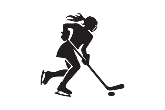 A silhouette of a woman playing ice hockey vector