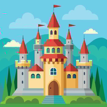 Castle mascot logo icon church isolated colorful castle vector