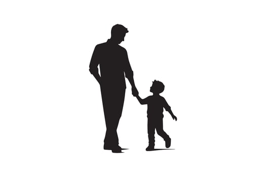 Silhouette of a father and son walking together vector