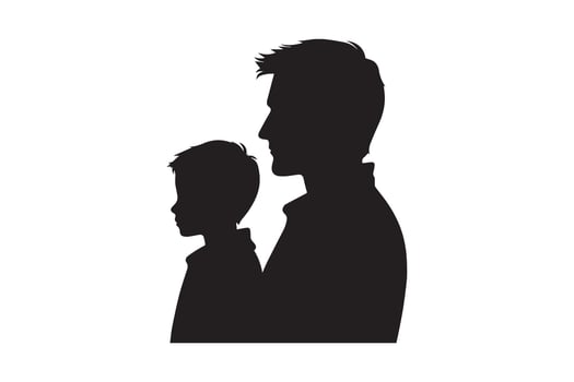 Silhouette of a father and son on a white background vector