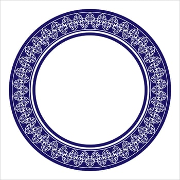 Blue white round traditional ethnic ornament frame. Traditional ornament of middle Asia, frame, border for sandblastings, decoration of clothes, felt, yurts, embroidery vector