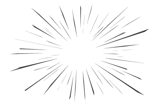 Comic speed lines. Radial manga burst. Cartoon action and motion rays. Boom effect with perspective. Explosion roar and scream stripes on white background vector