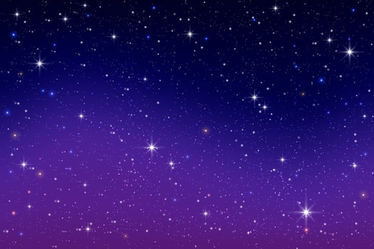 Purple night sky background with stars. Universe gradient landscape with blue and pink light. Abstract sunset with sparkles and cosmic constellations. Realistic astrology backdrop vector
