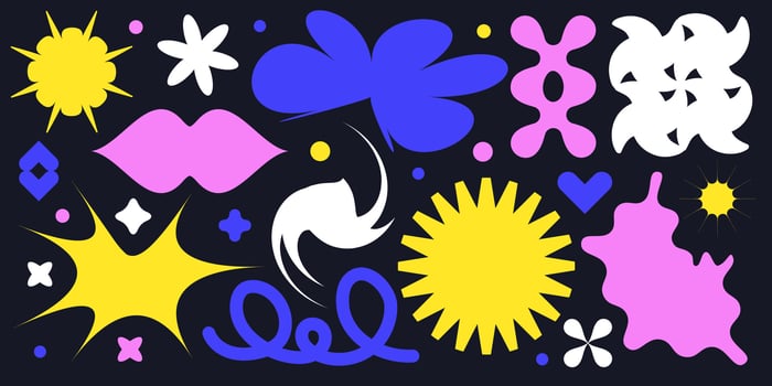 Groovy retro abstract geometric shapes set. Brutalist 70s 80s pop art style organic figures, funky hippie elements, Y2K retro badges for poster logo design. isolated collection. vector